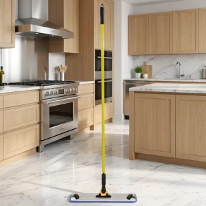 Aluminum Flat Mop with Yellow Pole Color Coded Clips 360 Swivel Washable Pad for Hotel Office Floor Cleaning