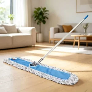 Aluminum Handle Blue White Mixed Yarn Dust Mop Blue Canvas Base Washable Reusable Head for Commercial Cleaning