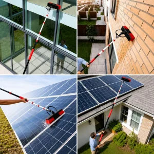 Aluminum Telescopic Pole Water Fed System Spray Cleaning Eco Friendly Solar Panel Window Cleaner Brush Kit Tools