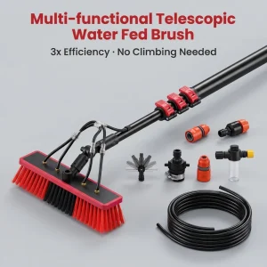 Aluminum Telescopic Water-Fed Brush Set with Assorted-Length Poles and Multi-Size PP Heads for Solar Panel and Window Cleaning