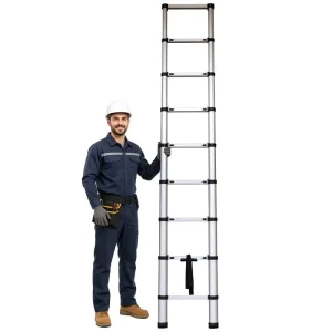 Aluminum Telescoping Extension Ladder 9 Step 261cm 8.56ft Reach Heavy Duty Safe Lock Collapsible Design for Home Commercial