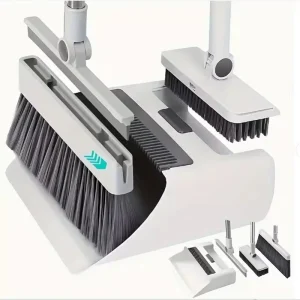 Amz Hot 4 in 1 Steel Handle Plastic Foldable Broom & Dustpan Combo Set with PP Broom Head Soft Plastic Bristles for Indoor Use
