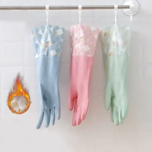 Anti-Slip Fleece-Lined Latex Household Kitchen Cleaning Gloves