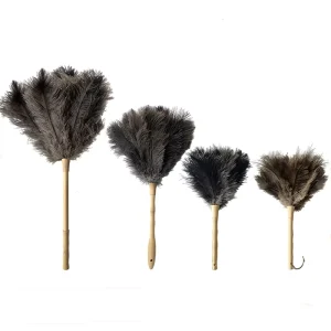 Anti-Static Ostrich Feather Duster with Wood Handle for Car and Household Use