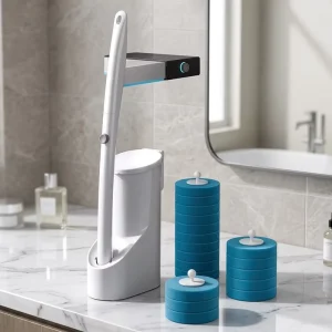 Antibacterial Plastic-Handle Toilet Brush with Replacement Brush Head Set