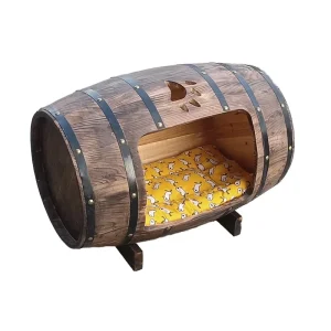 Antique Oak Barrel Shaped Country Style Dog House Winter Warm Decorative Red Wine Wooden 150L Capacity Portable Ice Bucket