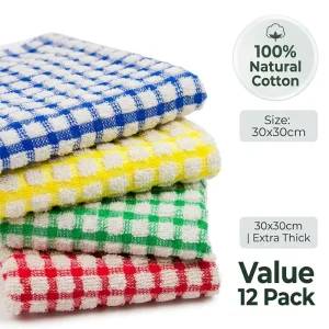 Assorted Colors Cotton Dish Towels Bulk Classic Plaid Grid Lint-Free Kitchen Dishcloths
