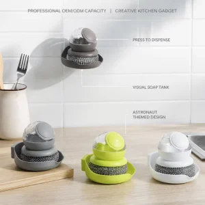Astronaut Automatic Soap Dispensing Pot Brush Wall Mounted Kitchen Scouring Pad Dish Washing Scrubber OEM