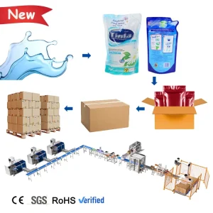 Automatic Doypack Liquid Soap Laundry Detergent Spout Pouch Carton Packaging Machine Line