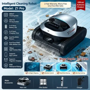Automatic Pool Cleaning Robot Z1 Wireless Underwater Vacuum for Pool Floor and Wall