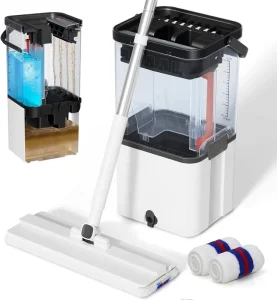 Automatic Separates Dirty and Clean Wate Flat Mops and Bucket with Wringer Set for Floor Cleaning