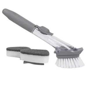 Automatic Soap Dispensing Dish Brush with Long Handle, Sponge, and Liquid Detergent Dispenser