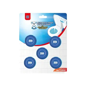 Automatic Toilet Bowl Cleaner Tablets, 5-Pack, Anti-Limescale, Blue, 300 Flushes per Block, 30-Day Duration