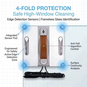 Automatic Window Cleaning Robot with Rotating Brush, Double Water Spray, and 4-Way Spray
