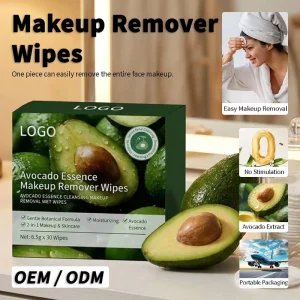 Avocado Essence Makeup Remover Wet Wipes 2 in 1 Cleansing & Skincare Facial Tissue Bulk Custom OEM Private Label