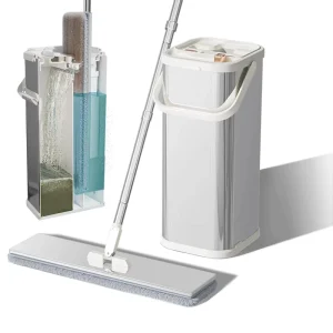 BASSFLY PB36 Magic Mop Set Wet Dry Cleaner Self Wringing Extendable Handle Stainless Steel Rotating Head 2 Mopheads High