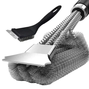 BBQ Grill Brush with Scraper &Small Brush Set Stainless Steel Wire Bristles Kitchen Cleaning Brush for Barbecue Grates Pans