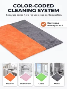 BZX Eco Friendly Antibacterial Fleece Double-Sided Lint-Free Warp Knitted Microfiber Cleaning Cloth 40x40cm Square Dish Kitchen