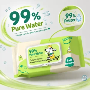 Baby Wipes 99% Pure Water Fragrance Free 80 Counts OEM Custom Gentle Moisturizing