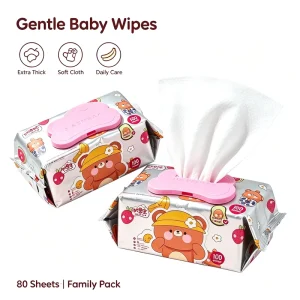 Baby Wipes Bear Design Extra Thick 80 Sheets Hand and Mouth Use Alcohol-Free OEM