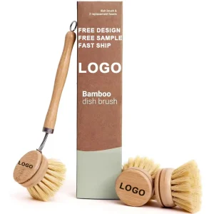 Bamboo Dish Brush with Natural Sisal Bristles for Kitchen Pans, Dishes, and Bowls