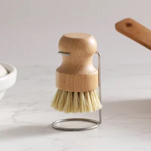 Bamboo Dish Brushes with Holder Dish Scrubber Brush for Cleaning Dishes Kitchen Wooden Cleaning Dishes Set with Draining Rack