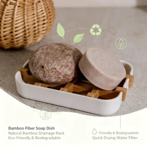 Bamboo Fiber Soap Bar Dish Tray with Drainage and Bamboo Case
