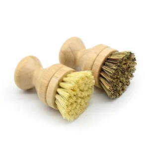 Bamboo Mini Dish Scrub Brush Set with Coconut Sisal Bristles and Wooden Handles