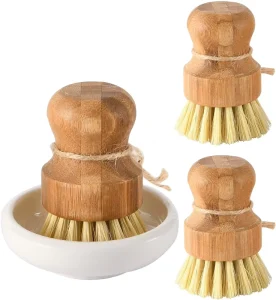 Bamboo Mini Scrub Brush with Ceramic Holder