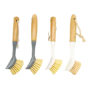 Bamboo Wooden Handle Pot Brush Kitchen Scrub Brush Long Handle Nylon Bristles