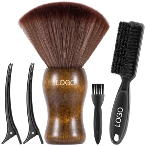 Barber Neck Duster and Shaving Brush Set Wood Handle Soft Bristle Lint-Free Hair Cutting Cleaning Tool Salon Supplies