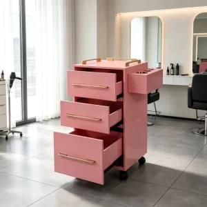 Barbershop Hair Salon Solid Wood White Wood Grain 4 Wheel Eco Friendly Tool Cart Beauty Salon Trolley Tattoo Cart Storage