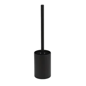 Bathroom Black Metal Toilet Brush Holder with Stainless Steel Handle and Nylon Brush