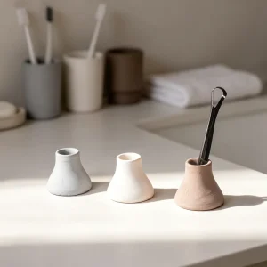 Natural Ceramic Tongue Scraper Holder Absorbent Diatomite Base for Oral Tongue Cleaner Toothbrush Bathroom Counter Organizer