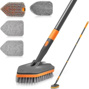 Bathroom Floor Brush Soft Hard Dual Bristle Telescopic Long Handle Metal Detachable Storage Multi Function Cleaning Tool