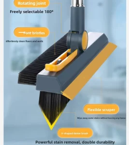 Bathroom Floor Grout Brush with Water Wiper 180° Rotate V shape Bristle Gap Cleaner No Blind Corners for Home Tile Edges