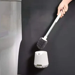 Bathroom Soft Rubber Silicone Head Toilet Brush Long-Handle Toilet Cleaning Brush and Holder Set
