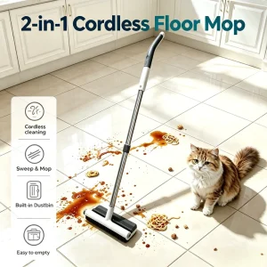 Battery-Powered 2-in-1 Sweeping Mopping Cleaner with Built-In Dustbin Cordless Electric Floor Mop for Kitchen Hard Floors