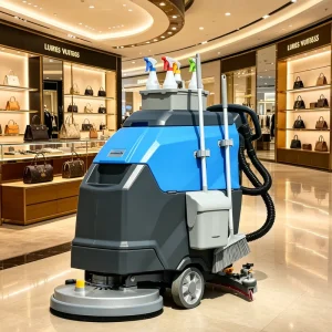 Battery-Powered Electric Walk-Behind Floor Scrubber and Sweeper, 55L Water Tank