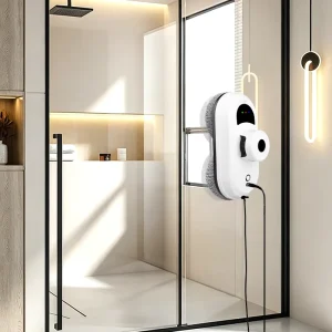 Battery-Powered Glass Cleaning Robot for Bathroom Mirrors and Shower Windows