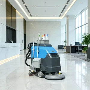 Battery Powered Walk Behind Floor Scrubber Automatic Cleaning Machine with Self Cleaning Function for Supermarket Mall