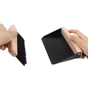Beechwood Mini Dustpan and Brush Set with Metal Hand Broom for Tables and Desktops