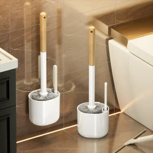 Beige 43cm Round-Head PP Toilet Cleaning Brush with Sturdy Bristles for Hotels