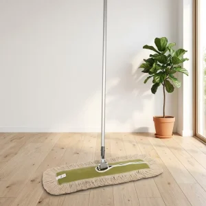 Beige Cotton Fringe Flat Dust Mop with Swivel Aluminum Pole for Hardwood Floor Cleaning