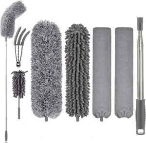 Bendable Telescopic Microfiber Duster Kit with Long Handle for High Ceilings Ceiling Fans Furniture and Blinds