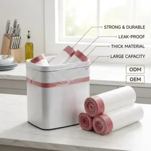 Biodegradable Clear Plastic 13-Gallon Drawstring Trash Bags on Rolls