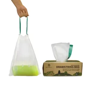 Biodegradable Drawstring Garbage Bags, Leakproof Trash Bags for Kitchen, Bathroom, Office, and Home
