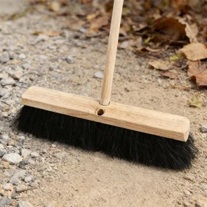 Black Coconut Palm Brush Garden Hard Broom with PVC Head and Natural Wooden Handle