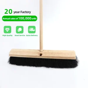 Black Coconut Palm Garden Broom with PVC Head and Natural Wooden Handle