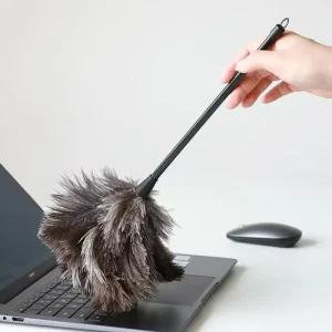Black Eco-Friendly Reusable Handheld Natural Ostrich Feather Duster for Home, Car, and Office